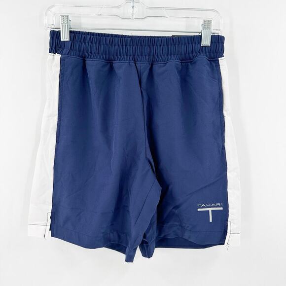 NWT Tahari Sport Blue White Elastic Drawstring Waist 7" Run Shorts Size Small - Picture 1 of 15